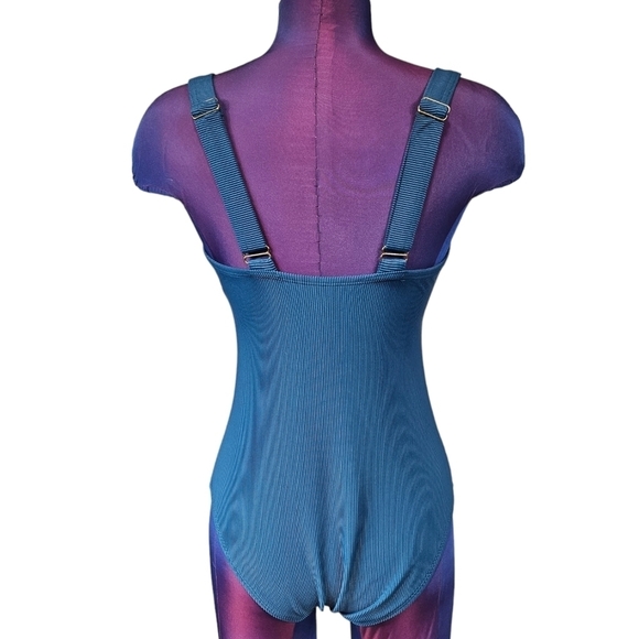 Kona Sol Dark Teal Ribbed Front Zipper One Piece Swimsuit Size Small Women's - Picture 5 of 10